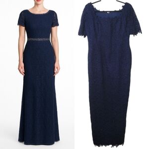 Helen Morley Navy Blue Guipure Lace & Czech Crystals Evening Gown Sheath‎ Dress